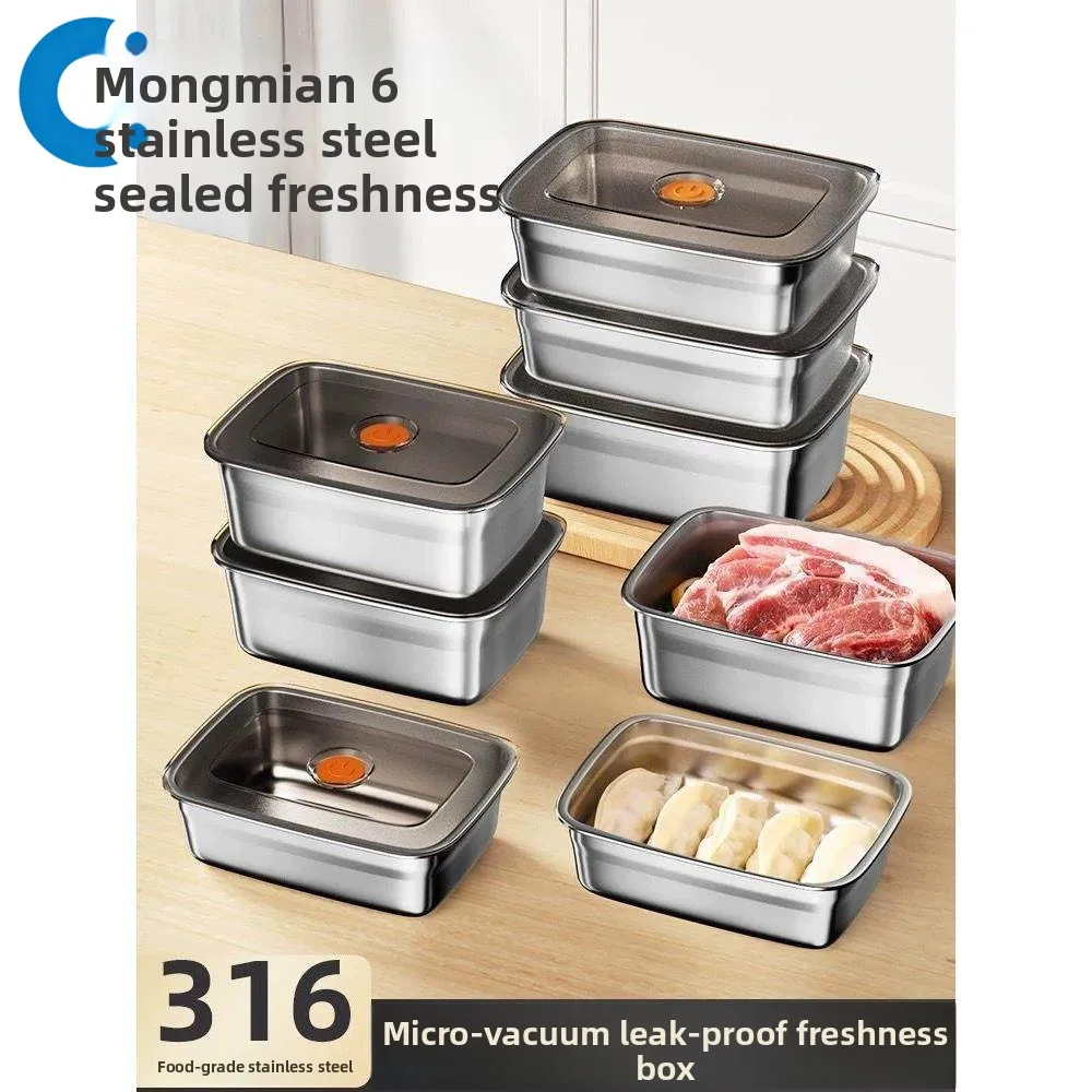 

Stainl Steel Food ade Preservation Box with Lid for Frie And Freezer Moisture Proof Rectangular Container Transparent