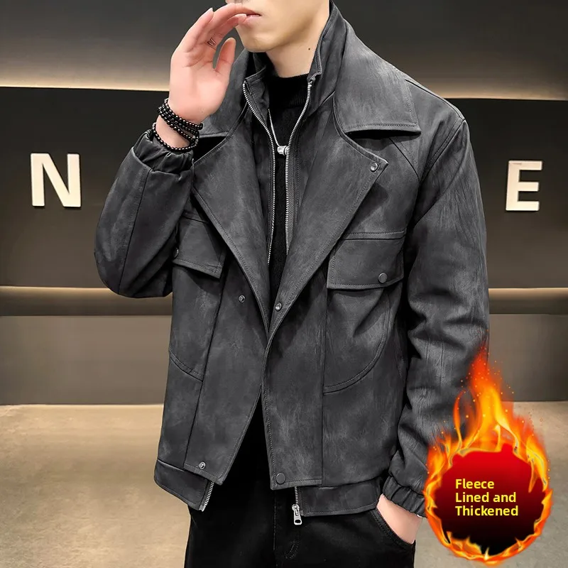 

Men's Faionable Casual Biker Sle Fce Lined Leather Jaet Cotton Warmth Large Size Haome Winter New Arrival