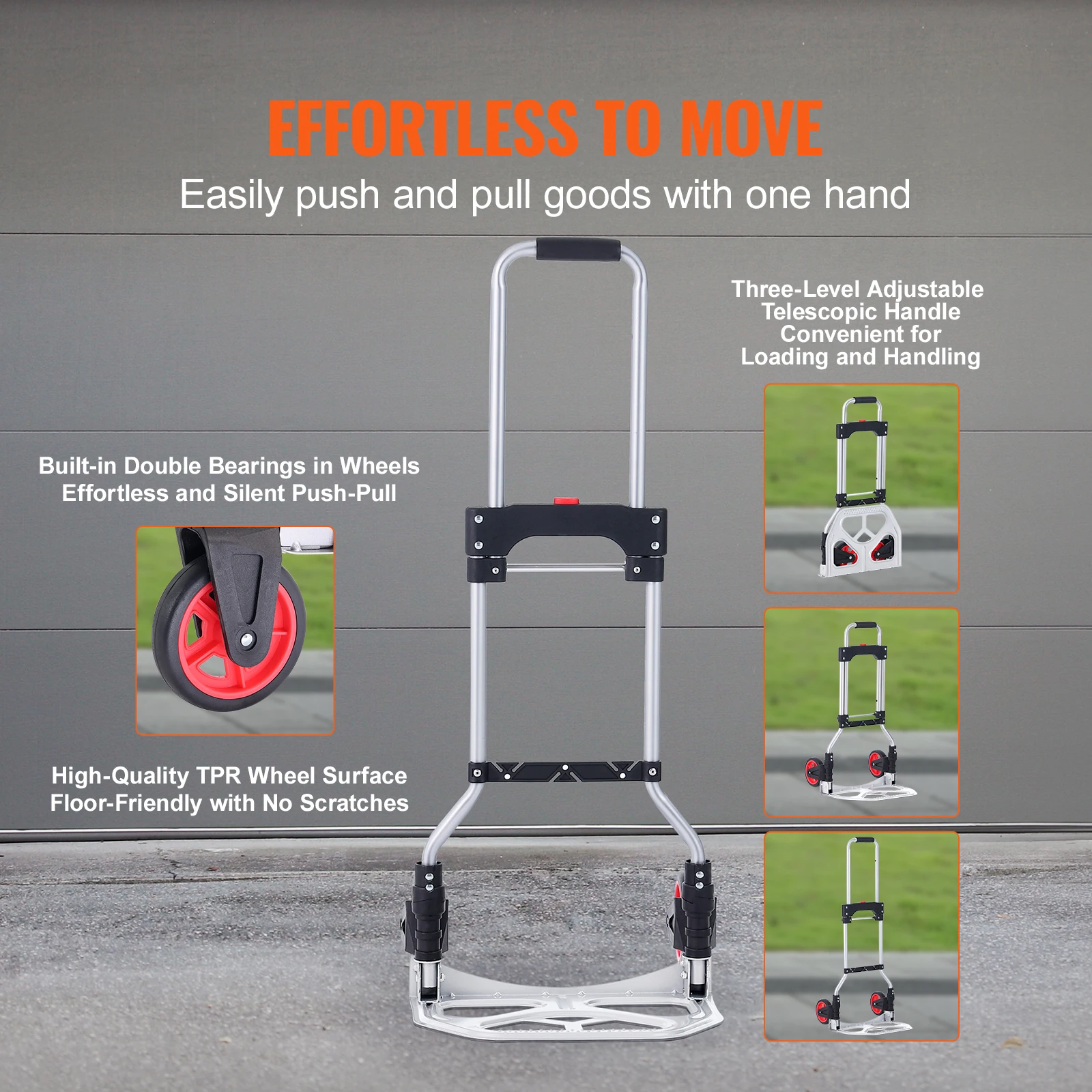 VEVOR 176 lbs Folding Hand Truck Dolly Aluminum Stair Climbing Cart with Telescoping Handle Luggage Trolley for Home Shopping