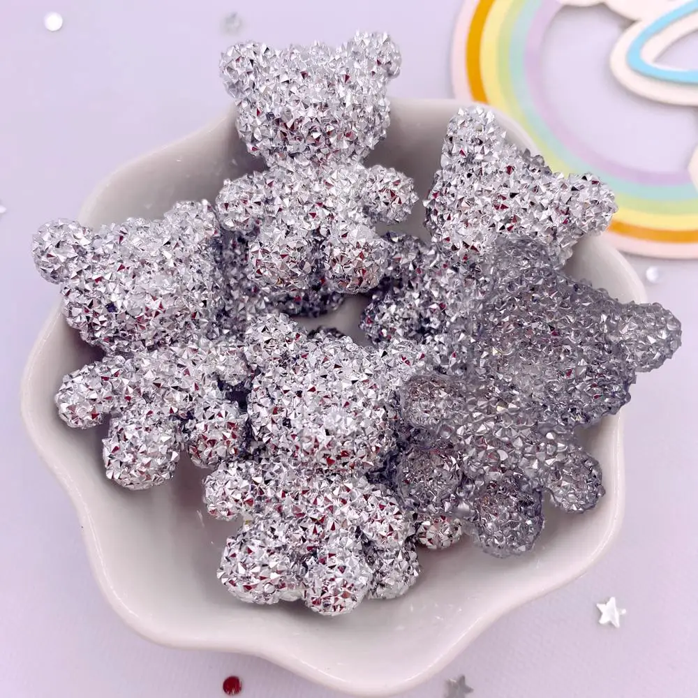 Glitter AB Resin Big Crystal Bear Flatback Rhinestone Figurines 4PCS Scrapbook Ornament Applique Crafts DIY Bow Accessories OC00