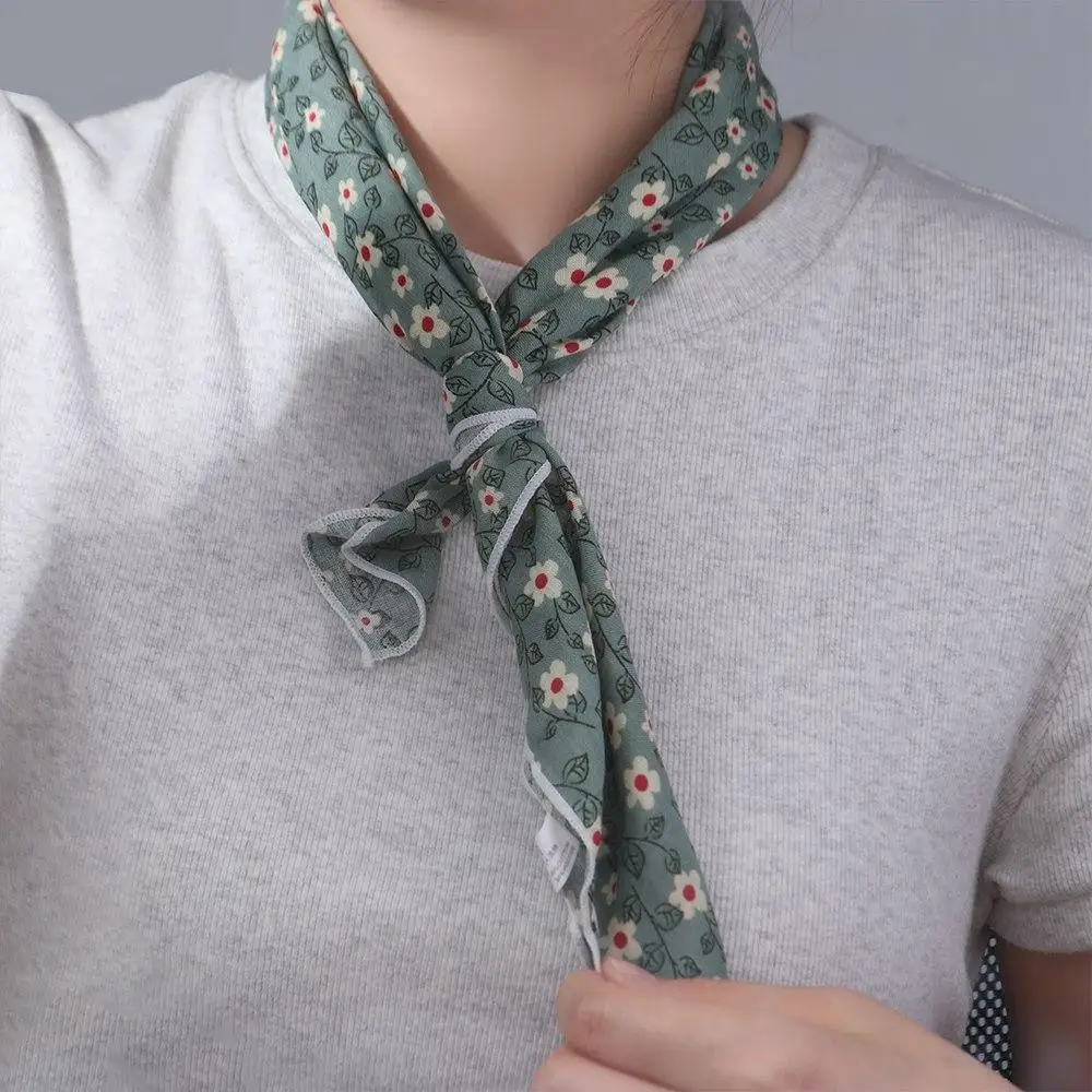 

Female Shawl Neckerchief Cotton Linen Printing Tie Flower Printed Scarf Silk Scarf Small Square Scarf Korean Style Scarves