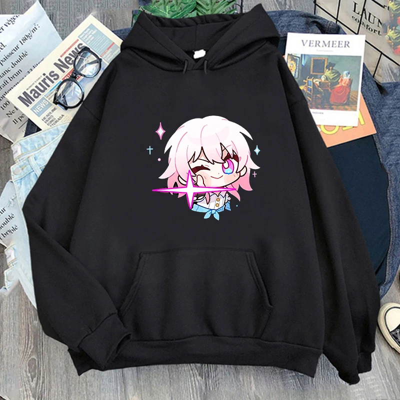 2024 Honkai Star Rail Hoodie March 7th Chibi Print Hoodies Aesthetic Sweatshirts Gothic Harajuku Unisex Winter Women Street