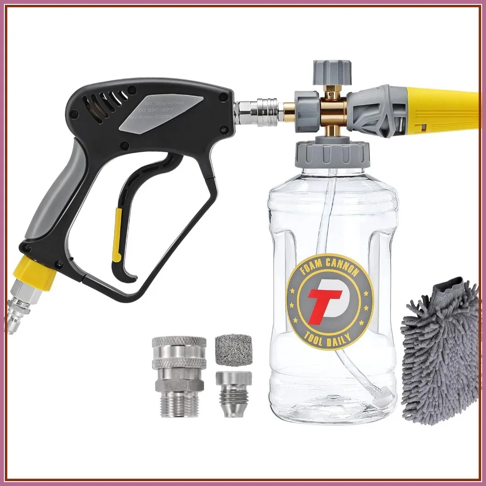 

Foam Cannon with Pressure Washer Gun 5000 PSI, Power Washer Gun with 3/8'' Swivel Quick Connector,M22 and 1/4 In,1.5 Liter