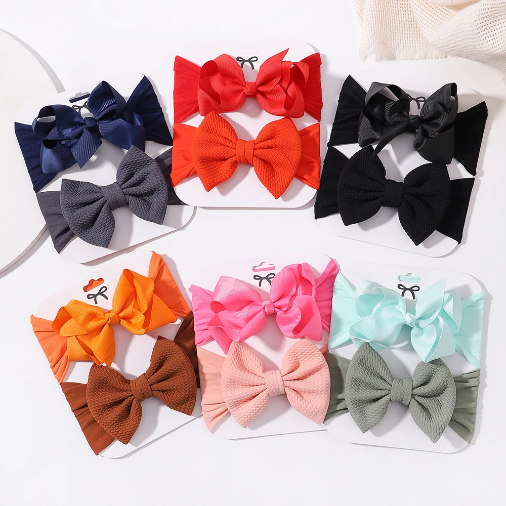 2pcs/set Baby Girl Headband Infant Hair Accessories Bows Newborn Headwear Elastic Gift Toddler Bandage Ribbon Soft Bowknot Gift