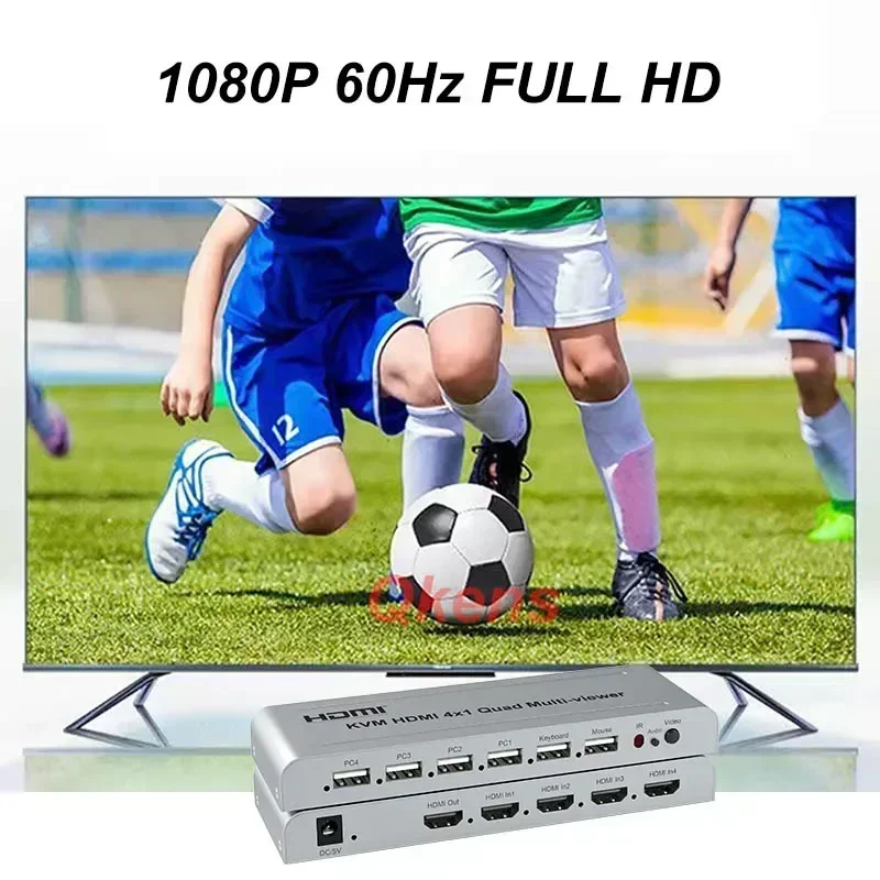 

1080P HDMI KVM 4X1 Quad Multiviewer 4 ТВ-экрана Видеоразветвитель HDMI Multi Viewer Бесшовный переключатель Можно мышь через 4 портативных ПК