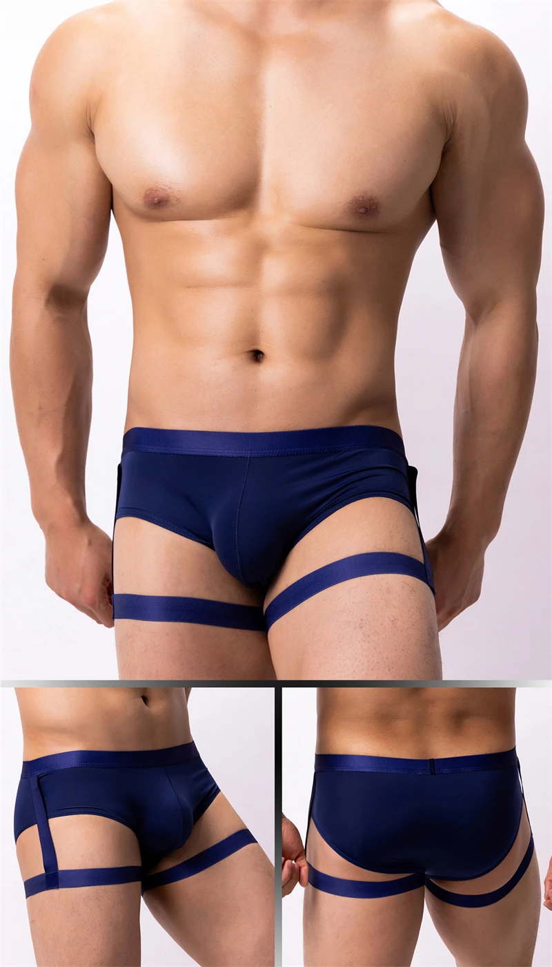 ملابس داخلية مثيرة على شكل حرف U محدبة رفيعة ملابس داخلية من الحرير الجليدي ملابس داخلية بحمالات للرجال أشرطة للساق calcinha الملاكمين وموجزات داخلية