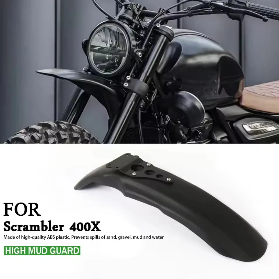New For Scrambler 400X SCRAMBLER 400 X 2024 Motorcycle Front High Mudguard Fender Plastic Cover Black Durable