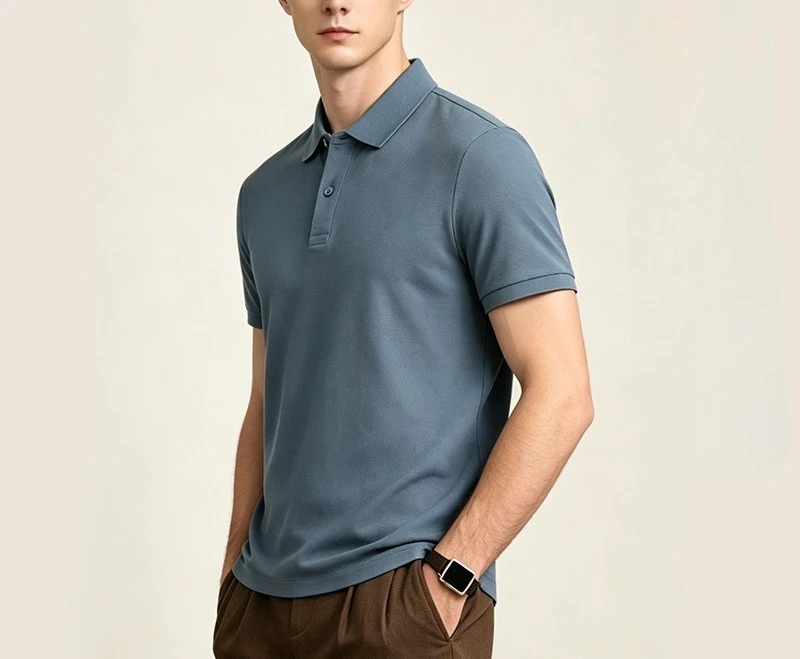

10A Antibacterial 100% Cotton Summer Men's Solid Color Casual Short Sleeve Men's Business T-Shirt Lapel Polo Shirt