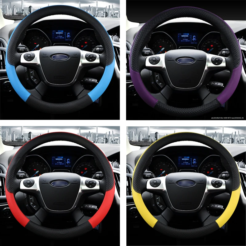 PU Leather Car Steering Wheel Cover for Ford Focus MK1 MK2 MK3 Car Steering Wheel Glove Cover Auto Interior Accessories Styling