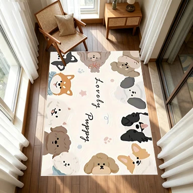 Cute Cartoon Puppy Paw Print Carpet, Cute Puppy Carpet Floor Mat, Soft Non-Slip Floor Mat Suitable for Children's Bedroom