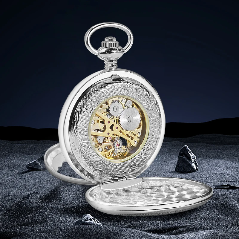 قطعة واحدة من ساعة الجيب الميكانيكية العتيقة على شكل زهرة فريدة من نوعها، واللون الأسود مع القرص مثالي جدًا، هذا