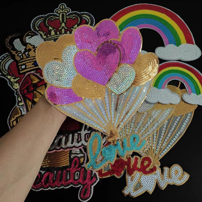 Large Patch Crown Rainbow Shoe Love balloons Sequins Gift Sew on Patches for clothing Strange Things Badge Clothes Stickers