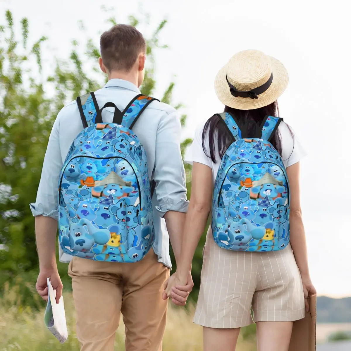 Mochila de pistas do azul dos desenhos animados, mochila para estudantes do ensino médio e médio, mochila para adolescentes com bolso