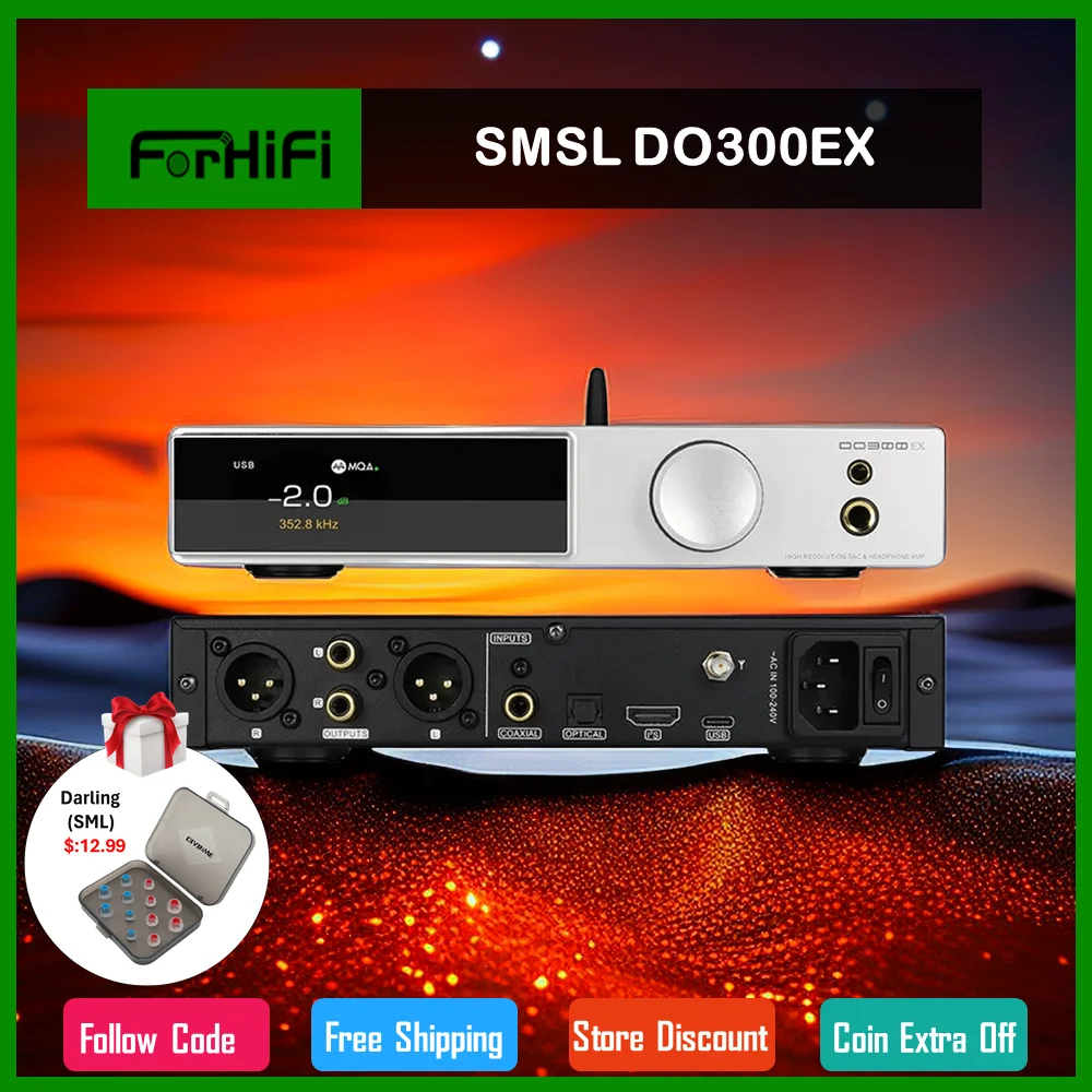 

SMSL DO300EX Audio Decoder ＆ Headphone Amplifier Hi-Res DAC AMP AK4191+AK4499EX Bluetooth5.1 DSD512 with remote control