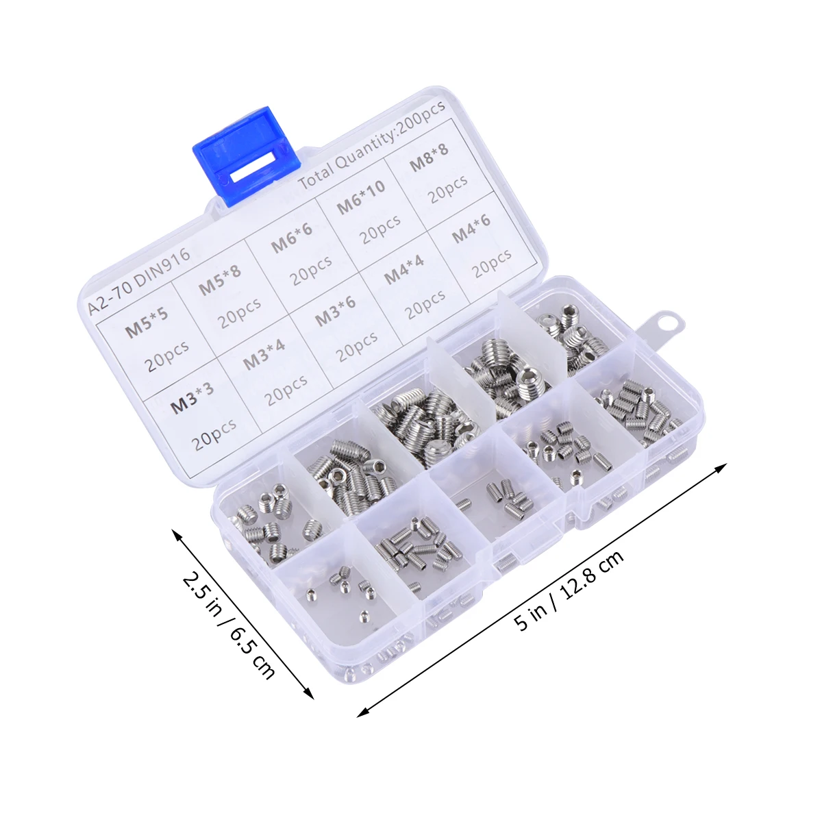 

200pcs M8 304 Stainless Steel Metric Thread Grub Screw Flat Point Hex Socket Set Headless Kit For Gear Pulley Locking Hexagon