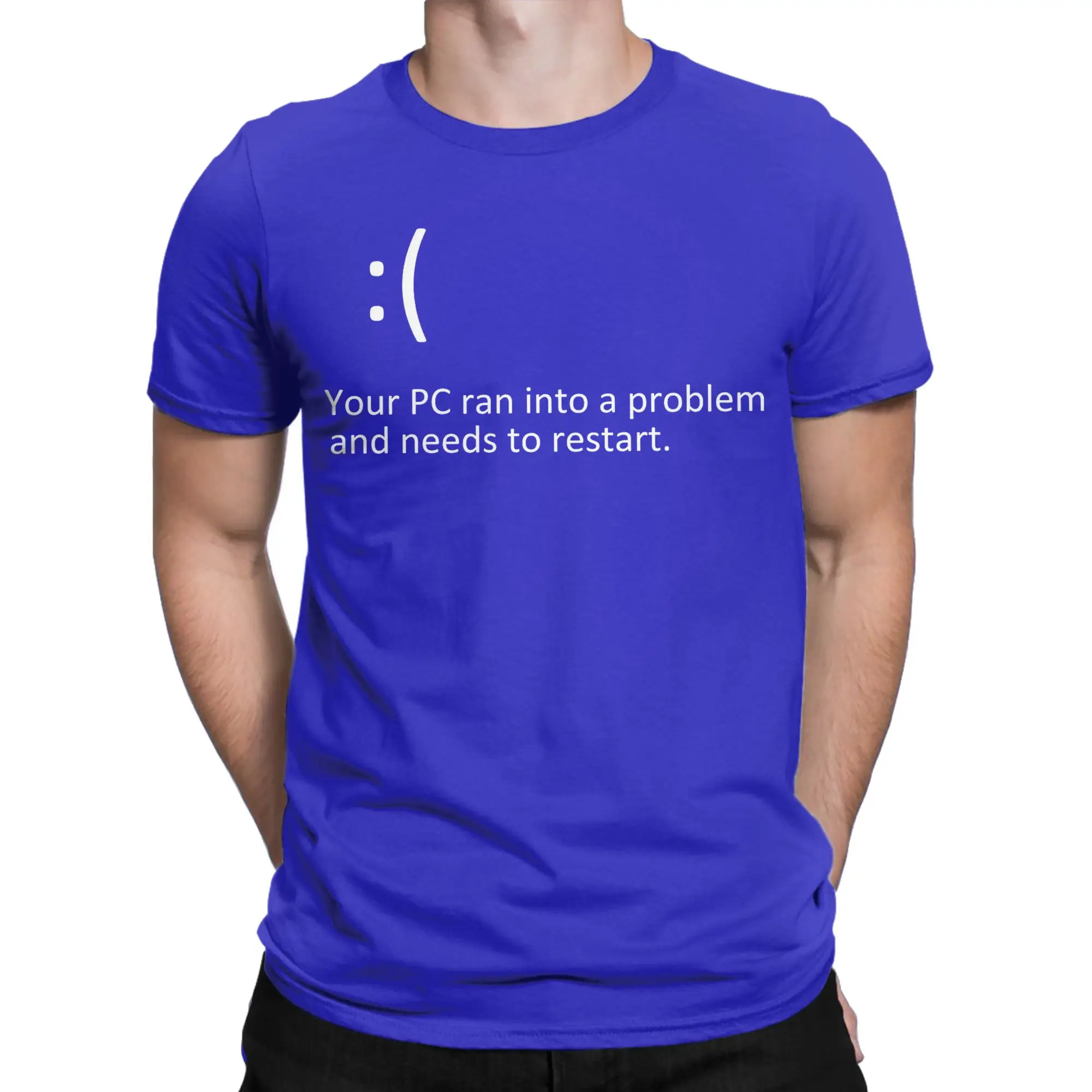 Men Blue Screen of Death T Shirts  100% Cotton Tops Awesome Short Sleeve Round Collar Tee Shirt 6XL T-Shirts