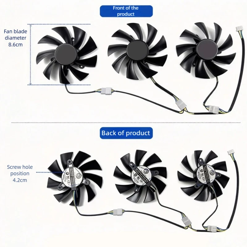 Replacement Graphics Card Cooling Fan for DATALAND RX Vega56 Vega64 Red Devil, 86MM Fan Diameter, 42MM Mounting Hole Pitch