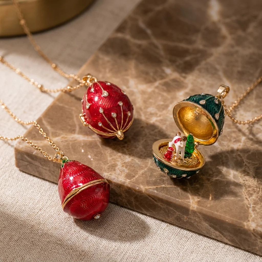 Simple Easter Egg Opening And Closing Necklace Pendant With Retro Copper Gold Plating_maomaolike.com