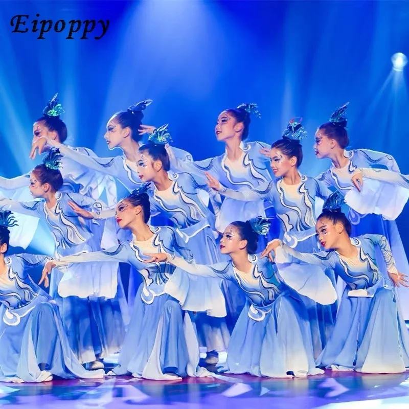 Traje de dança clássica feminina, vestido de coro elegante, vestido de dança estilo moderno chinês, exame de arte