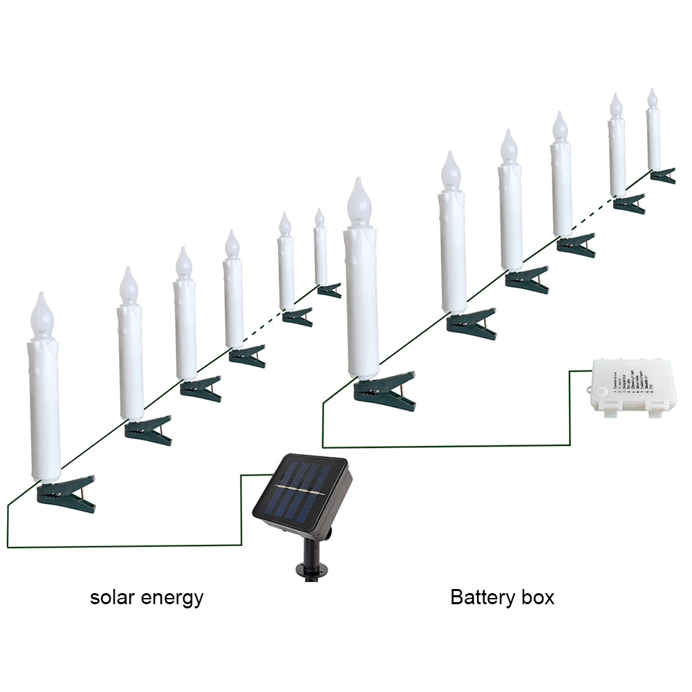 태양열 구동 및 배터리 구동 양초, 테이퍼 티라이트, 크리스마스 트리 장식, 따뜻하고 다채로운 조명