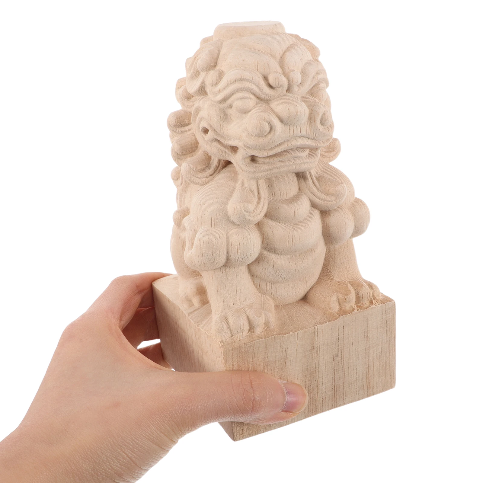 

Unpainted Wooden Lion Post Finial Decorative Guardian Lion Statue Fence Top for Garden Landscape Feng Shui Garden Ornament