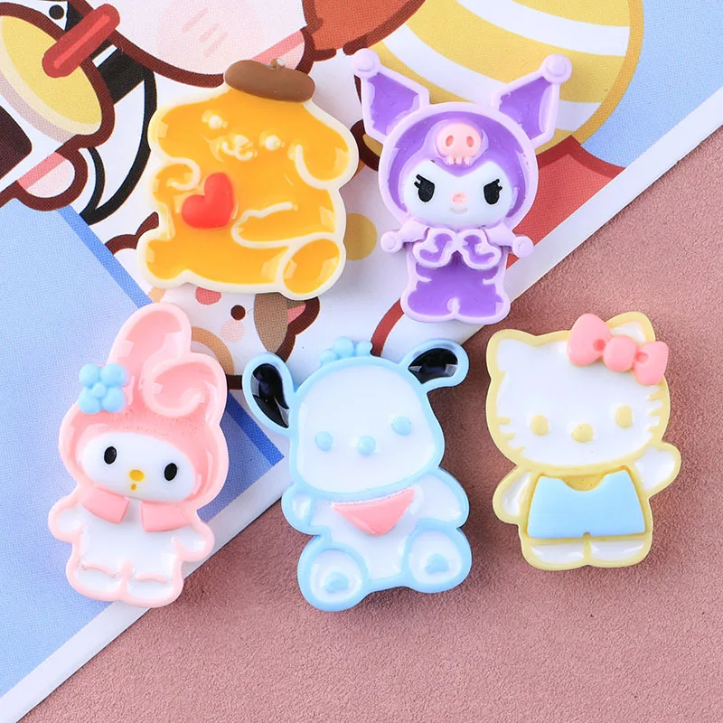 10pcs Kawaii Sanrios Anime Cream Glue Kuromi Pochacco Creative Miniatures DIY Phone Case Resin Crafts Jewelry Accessories Toys