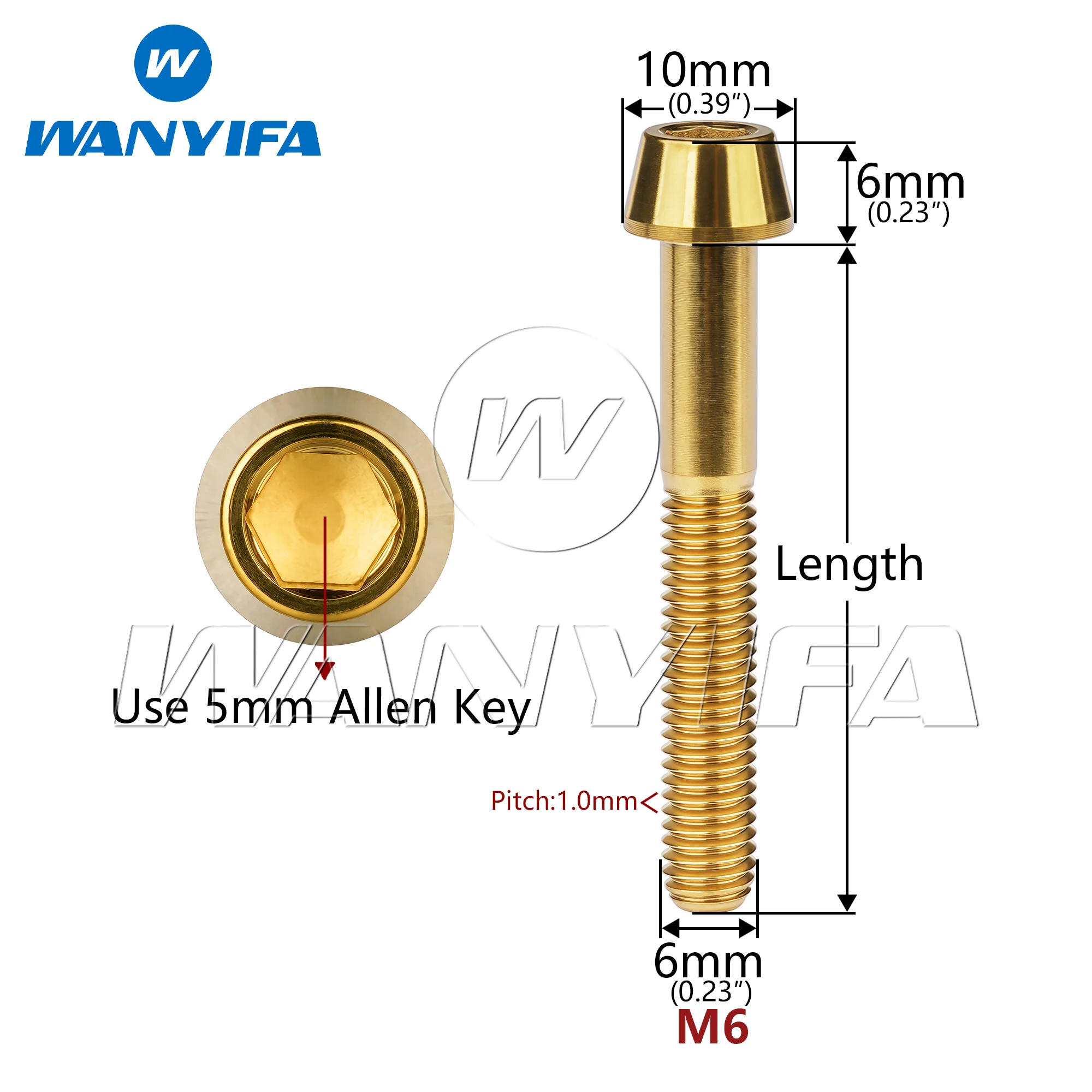 Wanyifa Titanium Bolt M6x10 16 18 20 25 30 35 40 45 50 55 60 65mm DIN912 Taper Hex Allen Head Screw for Bike Parts Ti Fasteners