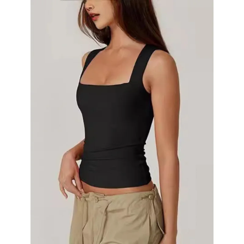 Inner wear cross-border European and American women's camisole,autumn square-neck top, milk silk women's clothing