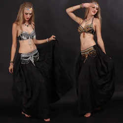 Black Gold Black Silver Suit Belly Dance Costume Three-Piece Set Ethnic Dance Tribal Style Indian Dance New Set