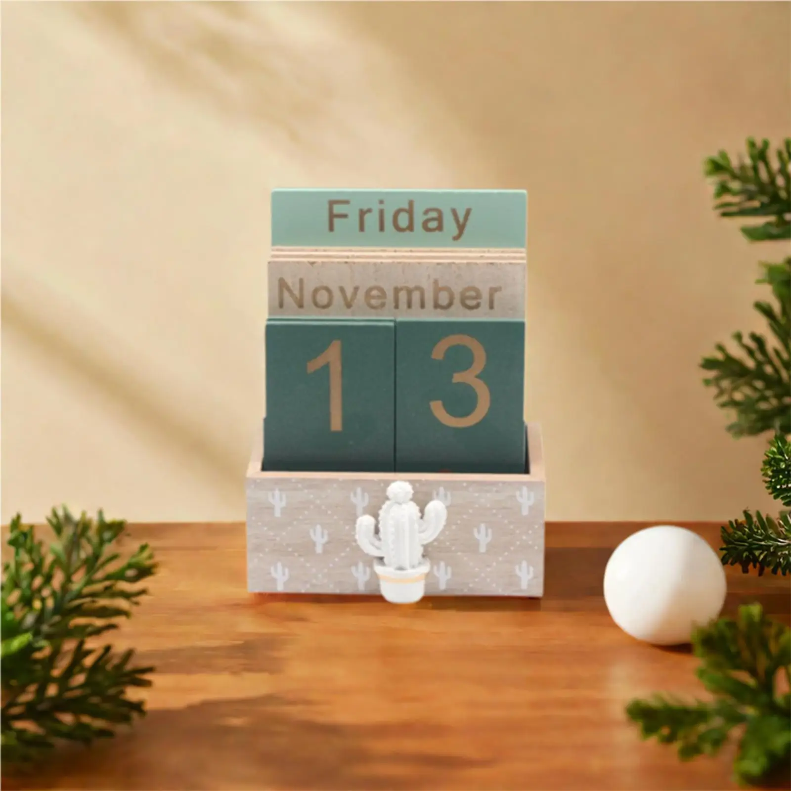 Perpetual Calendar Wooden Wood Block Calendar Desk Office Week Month Day Display for Club Housewarming Dorm Party Study Room