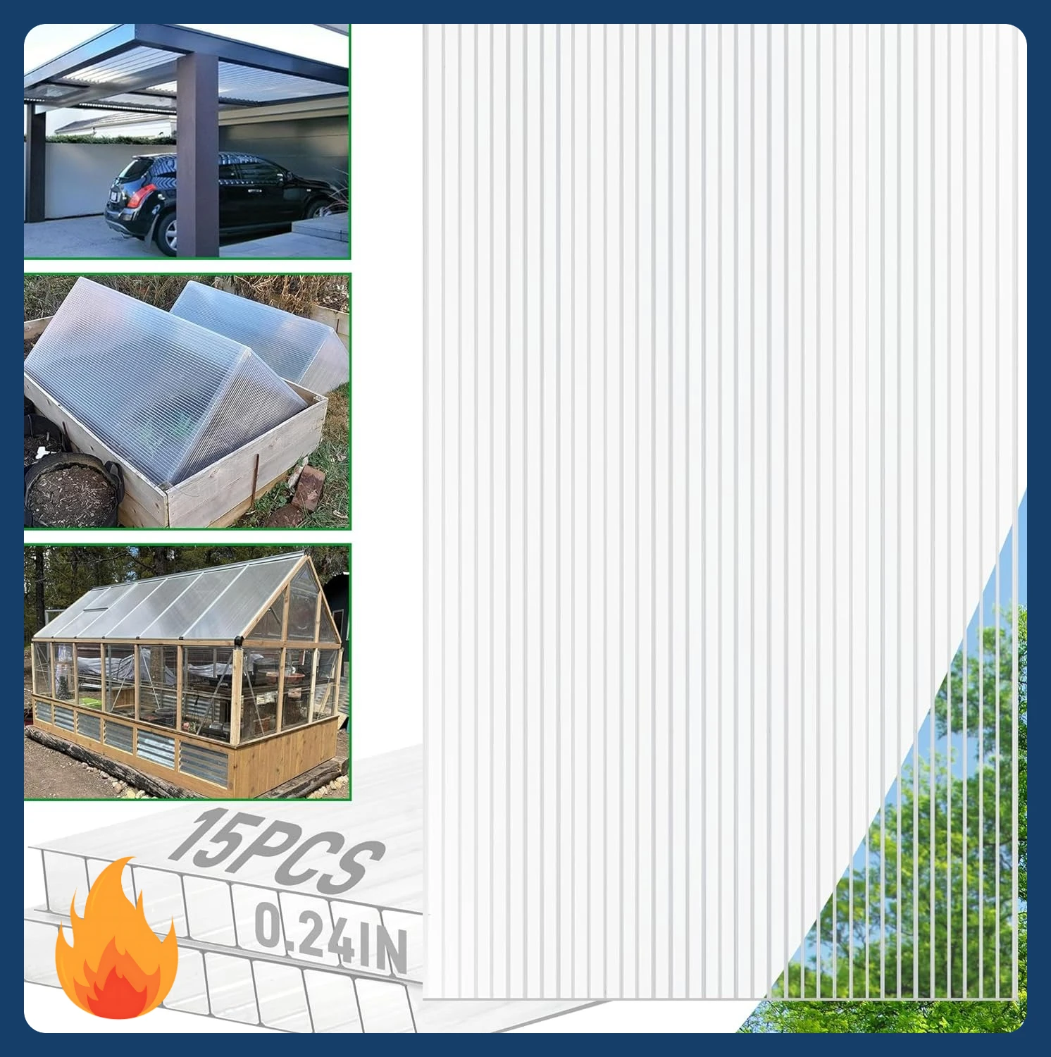 

[New Arrival!]15 Pack Polycarbonate Greenhouse Panels, 4' x 2' x 0.24'' Twin-Wall Polycarbonate Sheets, Greenhouse Replacement P