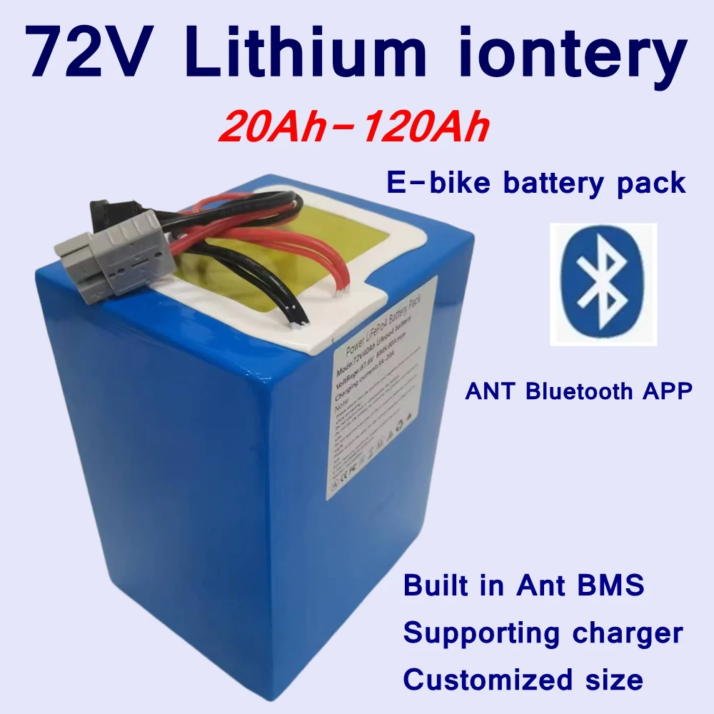 

E-bike battery 72V 30Ah 40Ah 50Ah 60Ah 80Ah 100Ah Lithium battery Bluetooth BMS for3000W 5000W Scooer e-bike, motorcycle+charger