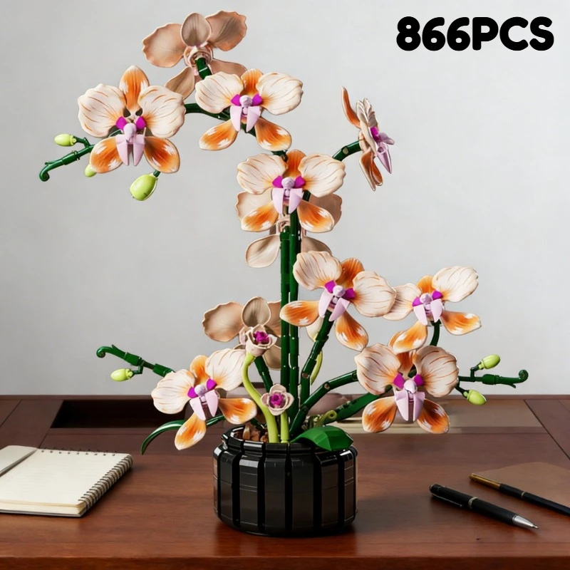 

866 деталей, креативный букет орхидей-бонсай, романтический декор для дома, конструктор, подарок на День святого Валентина, сюрприз на день рождения