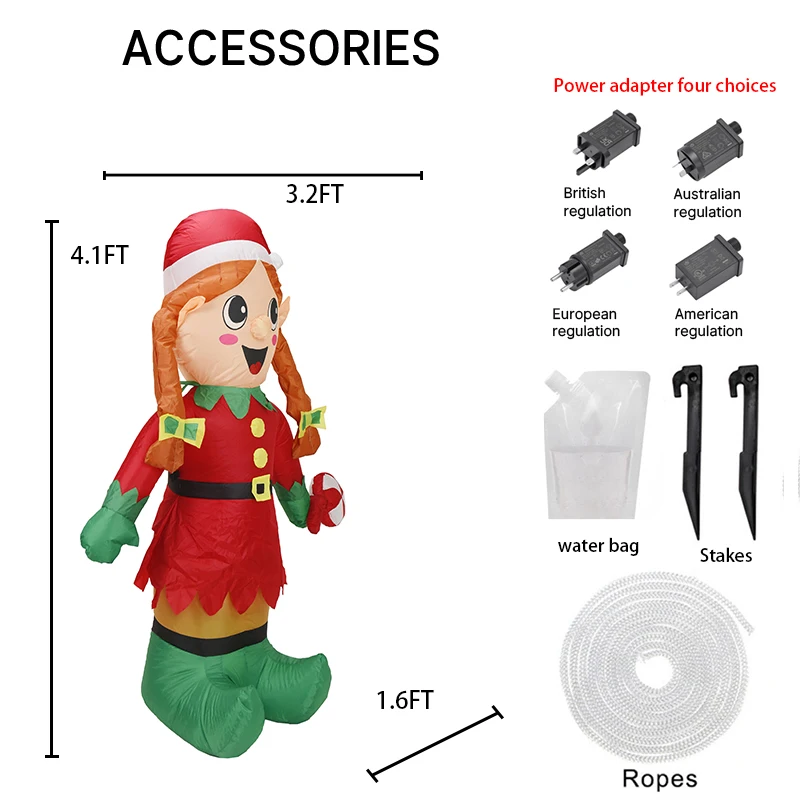Decoraciones de patio inflables de Navidad de 5,9 pies, linda chica elfo con piruleta, adorno LED iluminado de Navidad, regalo festivo para el hogar, suministros de vacaciones