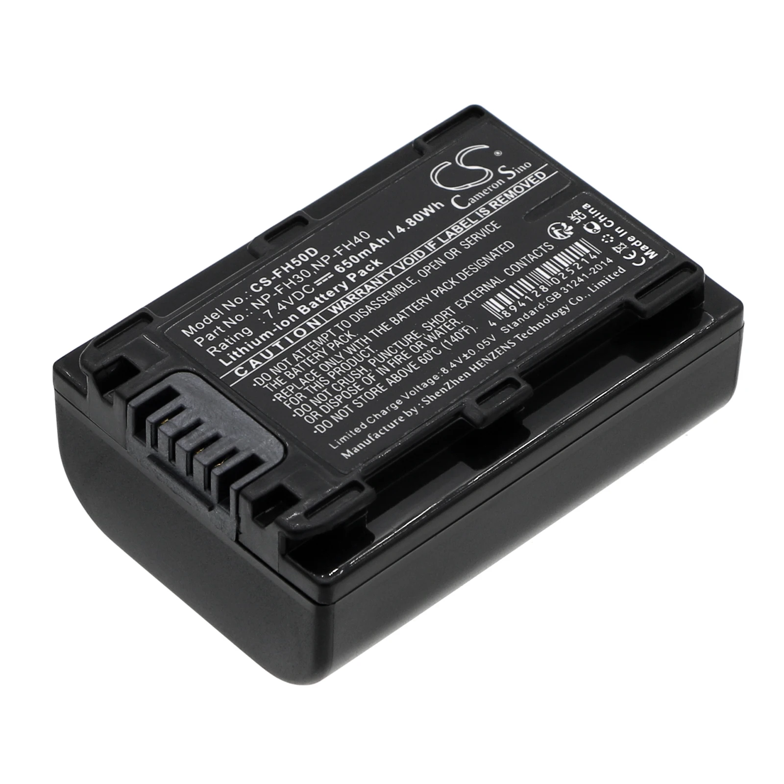 Li-ion Camera Battery for Sony, 7.4V, 650mAh, Compatible Models:  CR-HC51E, DCR-30, HDR-HC9E, HDR-SR10, SLT-A35