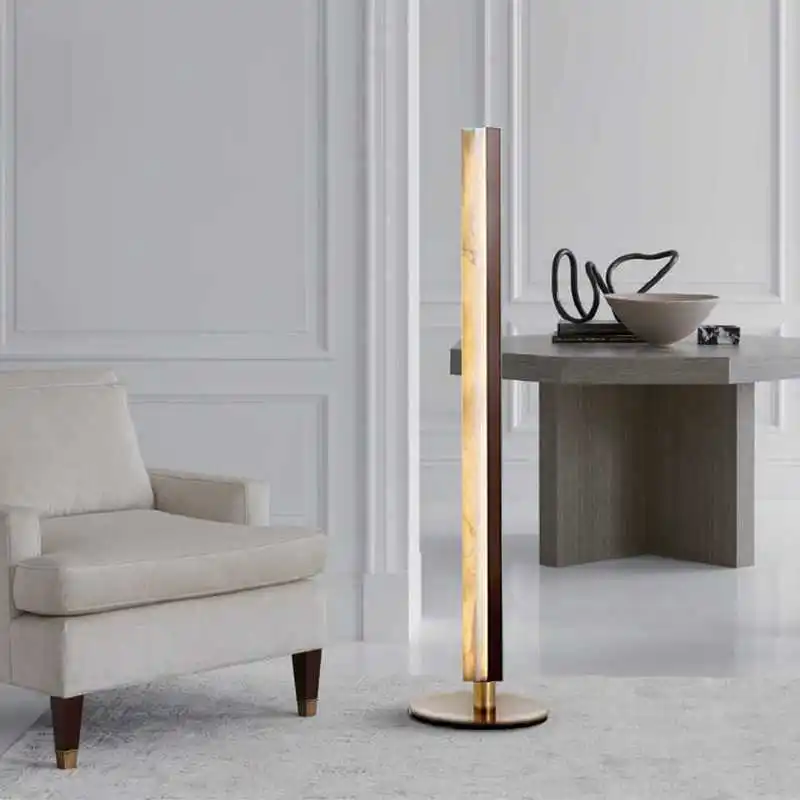 American Light Luxury Living Room Sofa Marble Floor Lamp Modern Simple Bedroom Bedside Desk Vertical All-copper Floor Lamp