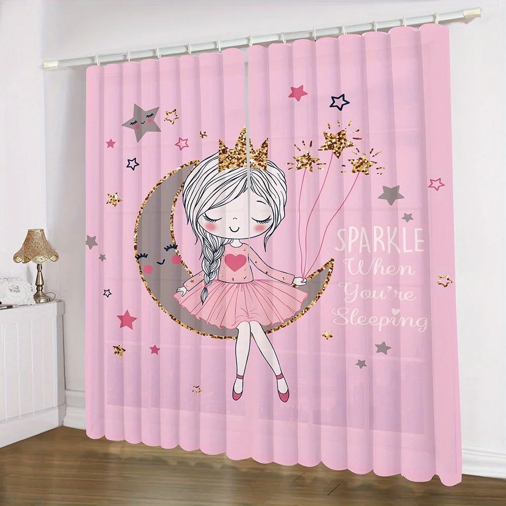 

2 Panels Rainbow Unicorn Curtains Dancing Princess Swan Curtains for Kids Girl Princess Bedroom Window Blinds Floor-to-ceiling