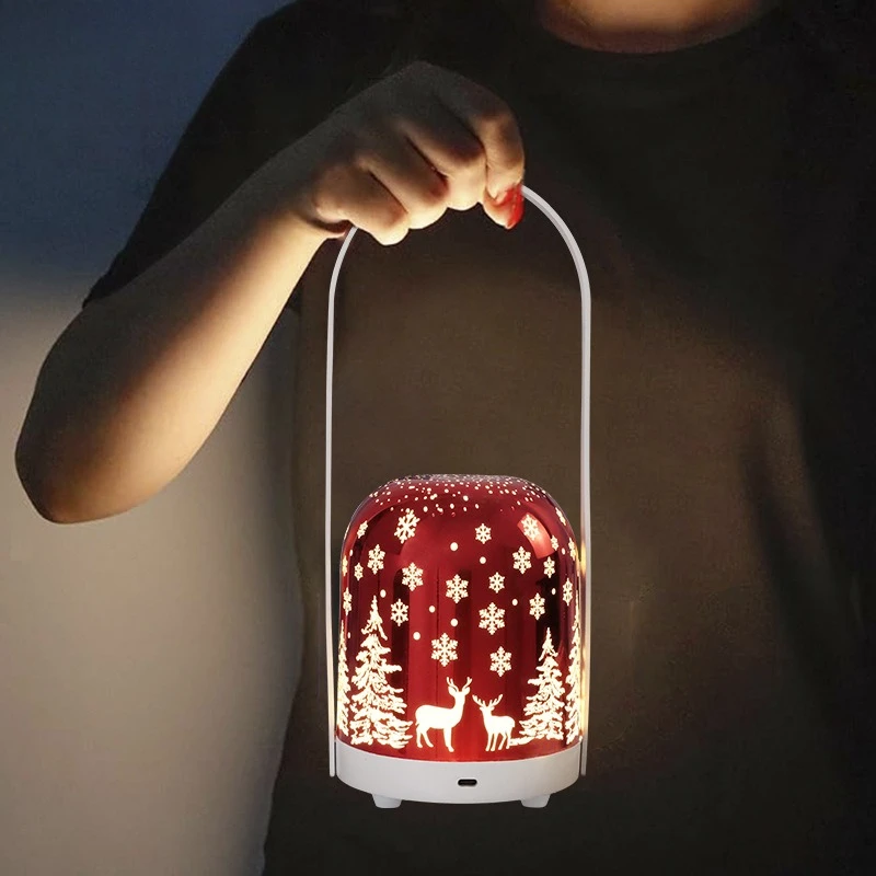 Christmas Lantern USB Rechargeable Outdoor Camping Light Portable Handheld Ambience Lamp Table Desk Decor Gift