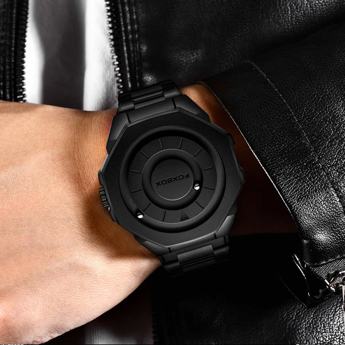 FOXBOX Nowy Luksusowy Zegarek Męski Modny Biznesowy Zegarek Męski Wodoodporny Zegarek Kwarcowy z Magnetycznym Napędem i Ruchomym Wskazówkowym Mechanizmem dla Mężczyzn