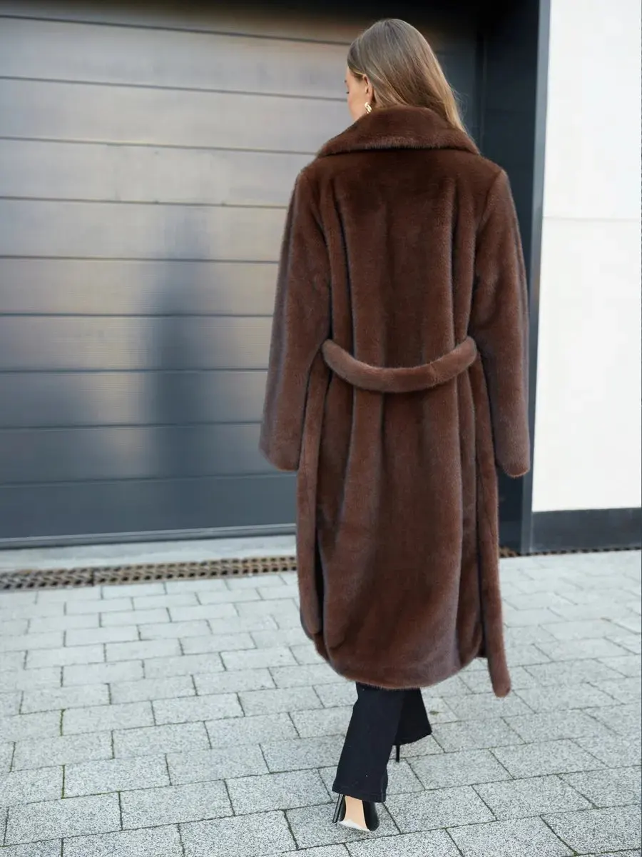 Versatile Long Mink Fur Coat for Daily Use Warm Thick Faux Fur Autumn Winter Outerwear