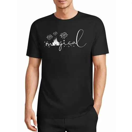 Dreamy Magic Castle Fireworks Handwritten English Print Black T-Shirt