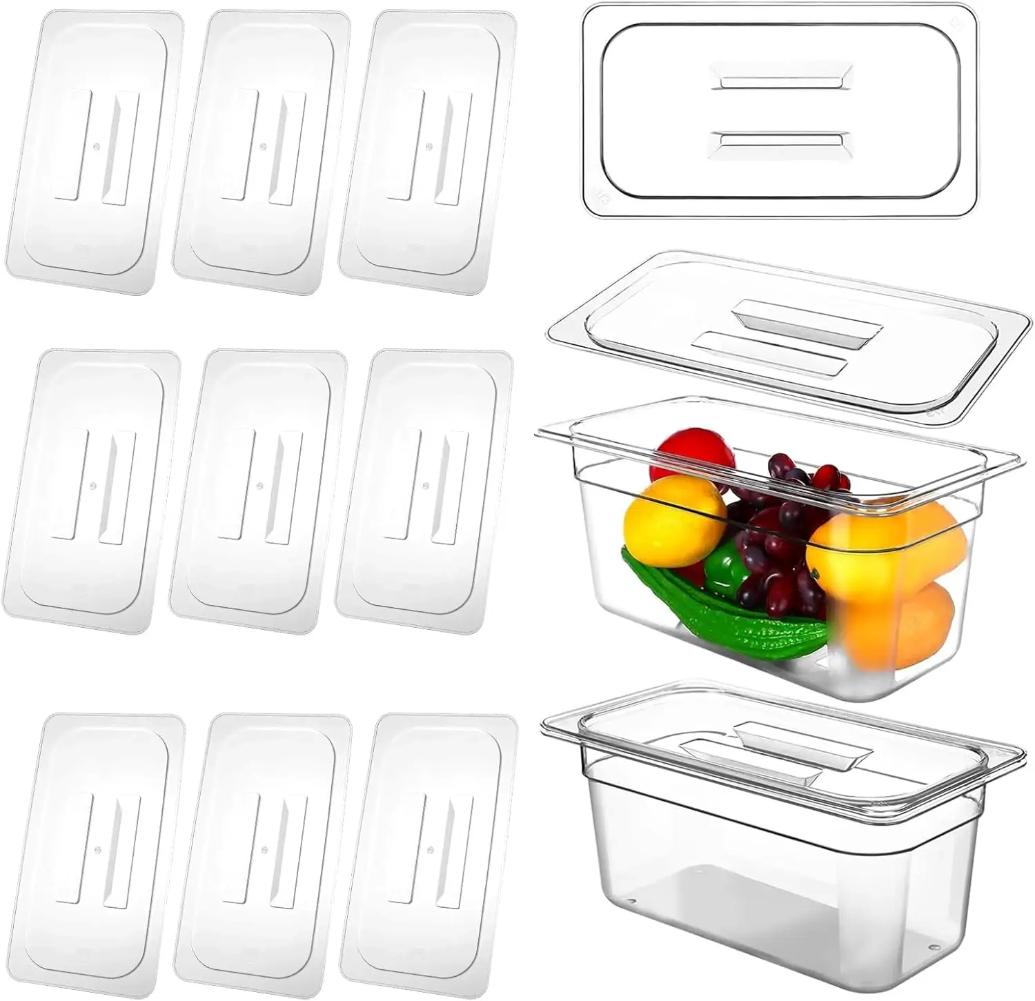

10 Pcs Polycarbonate Food Pan Lids with Handle, 1/3 Size Clear Food Pan Lids, Stackable Acrylic Hotel Lid Cover for Rest