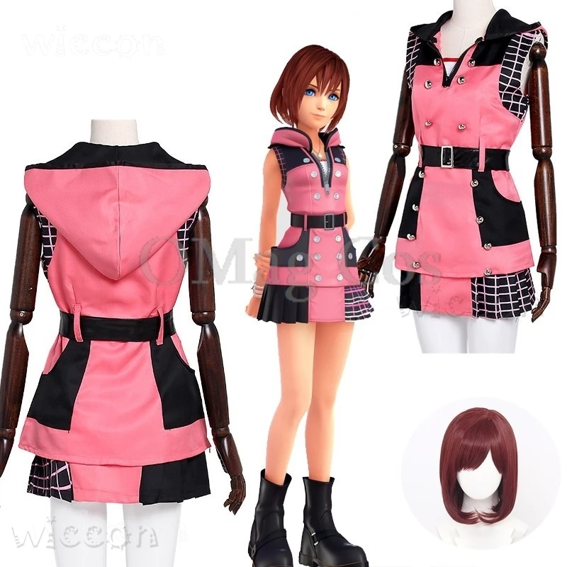 Kingdom Kairi Hearts Cosplay Costume Wig Game Kingudamu Hatsu Halloween Women Uniform Pink Outfit Dress Girls Clothes Roleplay