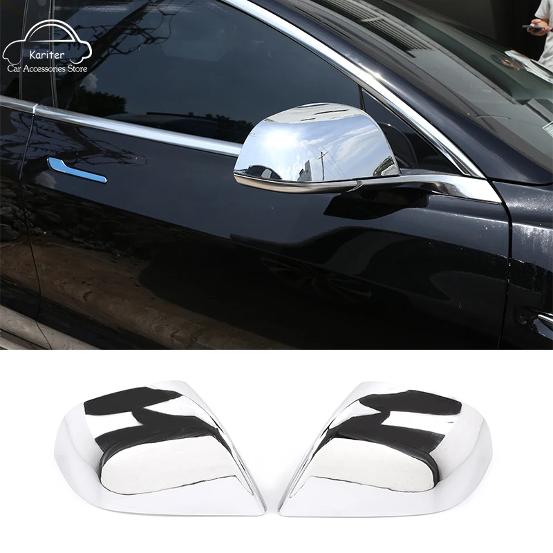 For Tesla model 3 2017-2021 ABS Silver Mirror Cover Protective Cover Decorative Shell Sticker Car Exterior Accessories