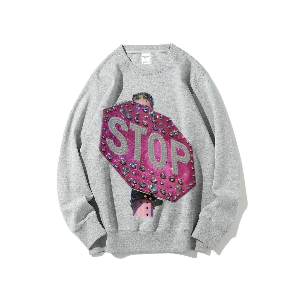 

Y2K Graphic Hoodie Sparkle Stop Hoodie Premium Cotton High Quality Oversize Colorful Hoodie Rhinestone Stop Sign Edgy Y2K Style