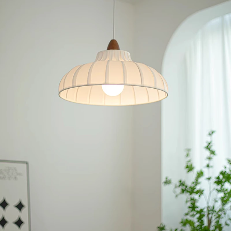 

Nordic Fabric chandelier Vintage Solid Wood Pendant Light for Living Room Bedroom Restaurant Wabi Sabi White Pendant lamp