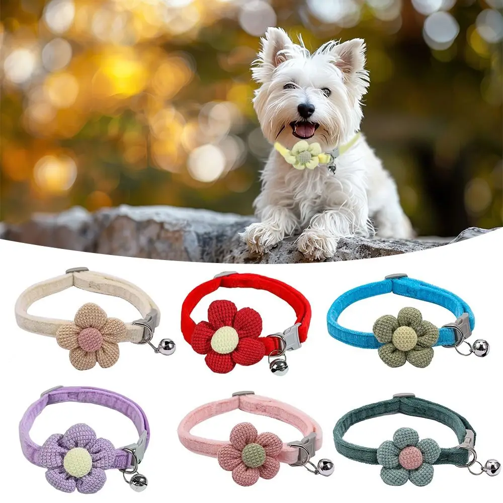 with Bells Cat Collars Plush Teddy Pomeranian Collar Adjustable Dog Collars With Flower Pet Accessories Dog Cat