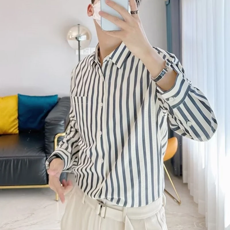 

Мужские рубашки для отдыха, стильные повседневные ветрозащитные полосатые японские стильные универсальные классические льняные рубашки Harajuku Temeprament