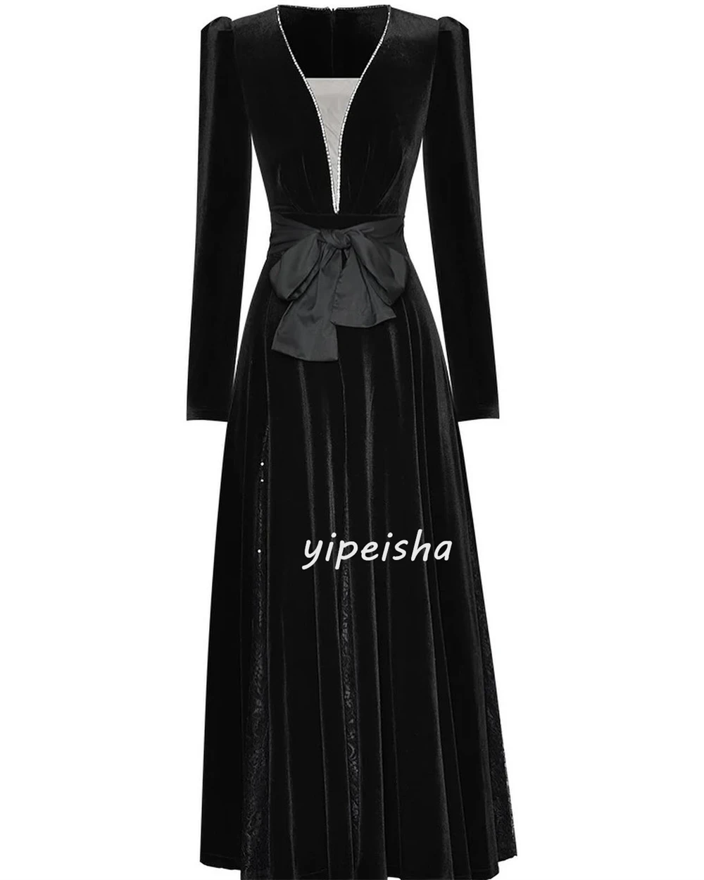 Customized Jersey Sequined Ruched Celebrity A-line V-neck Bespoke Occasion Gown Midi Dresses