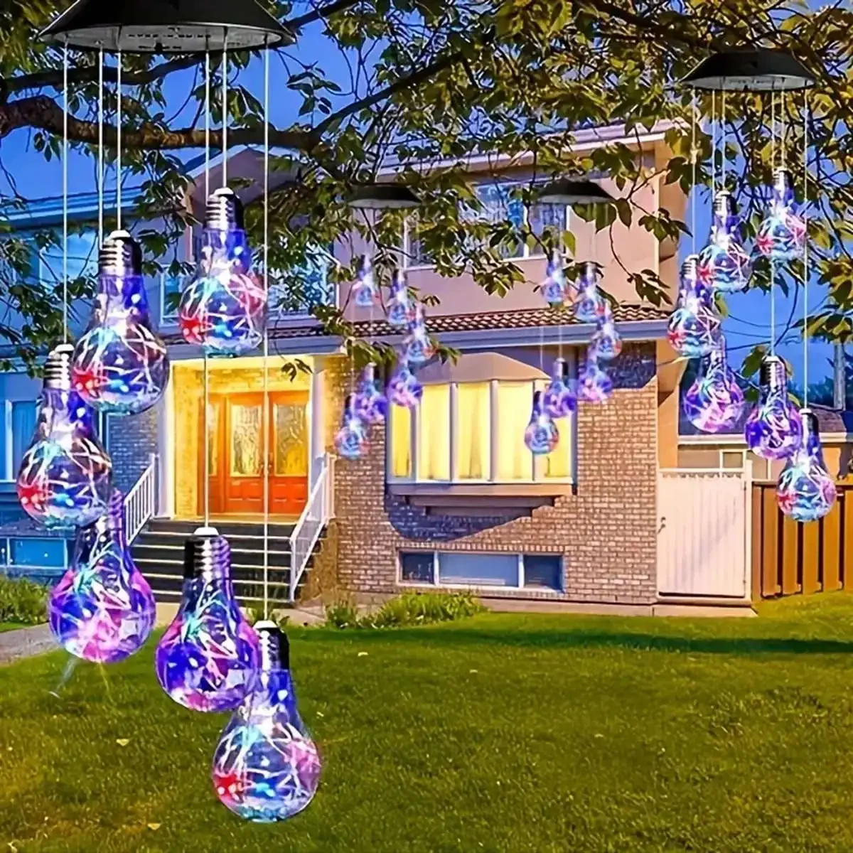 1 Pack Colorful Lights Solar Bulb Wind Chimes Hanging 6 LED Pendants Solar Windchimes Lamps For Home Garden Outdoor Decorations